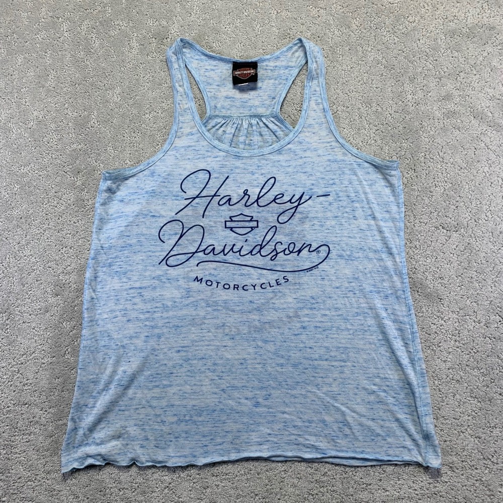 Harley Davidson Motorcycles Womens Tank Top Large Blue Heathered Racerback Biker